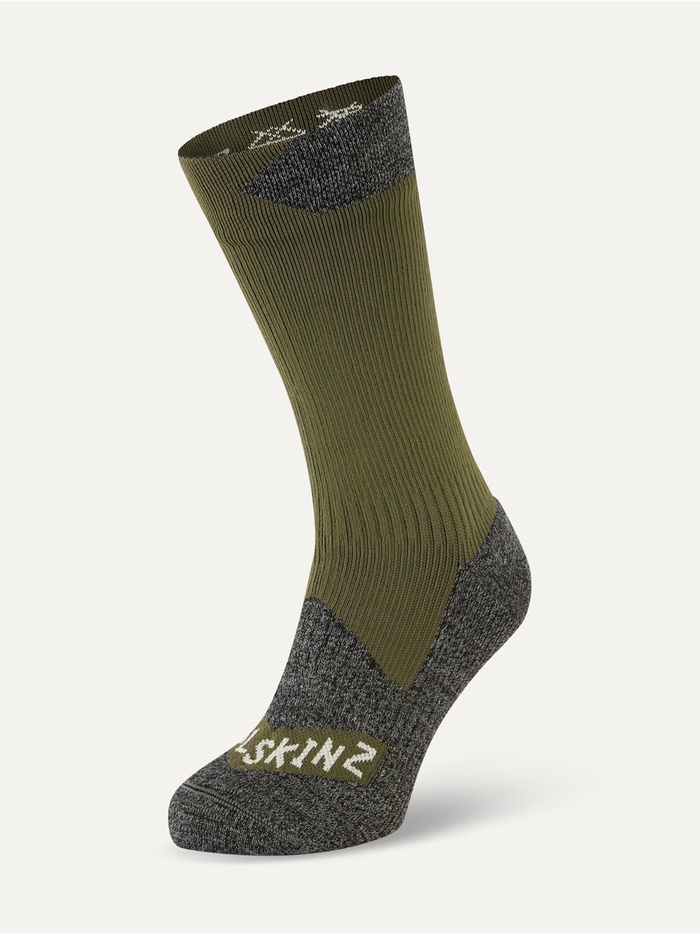 SEALSKINZ RAYNHAM WATERPROOF ALL WEATHER MID LENGTH SOCK IN OLIVE / GREY MARL